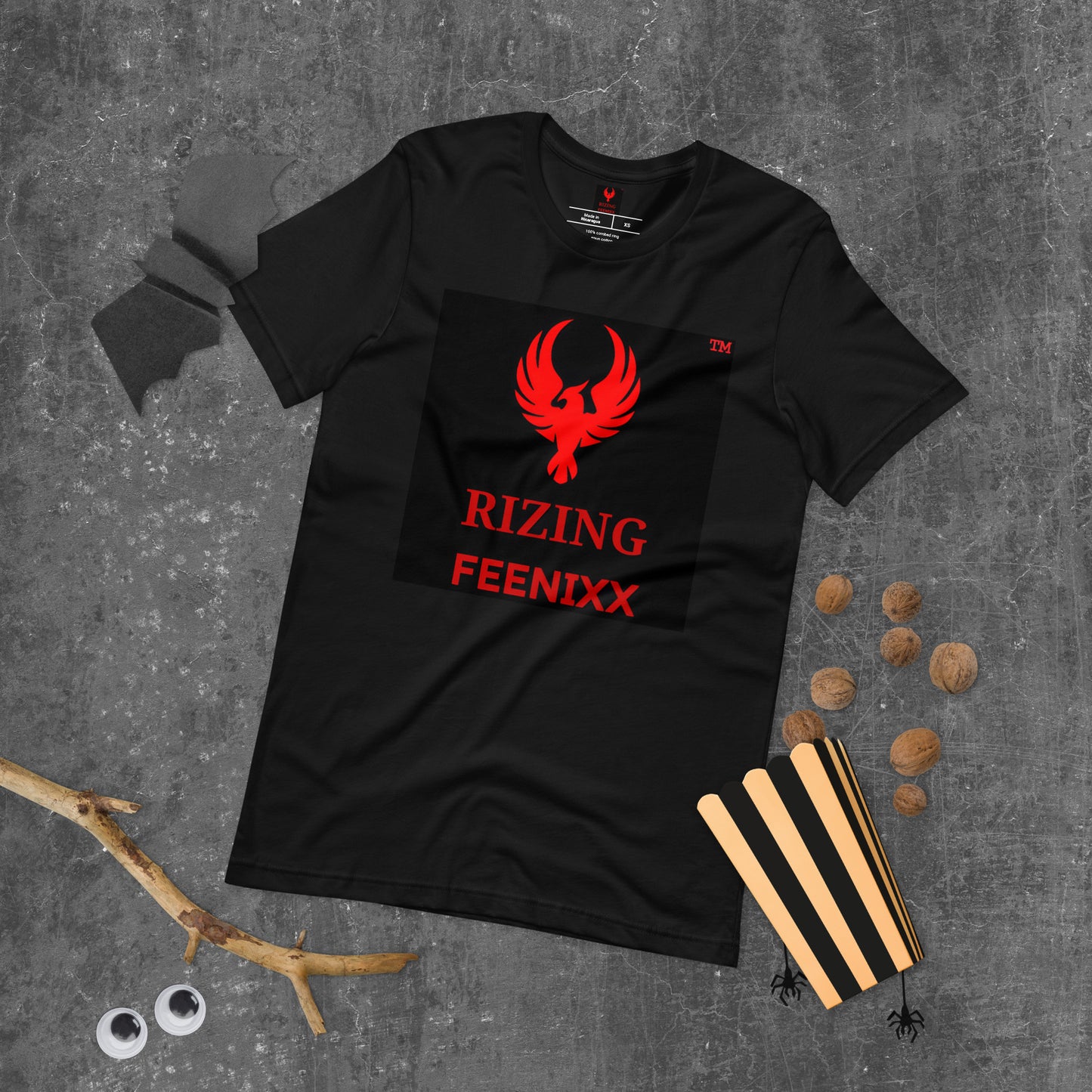 RIZING FEENIXX™ PREMIUM T-SHIRT PRINTED DESIGN IN MULTIPLE COLORS FRONT AND BACK