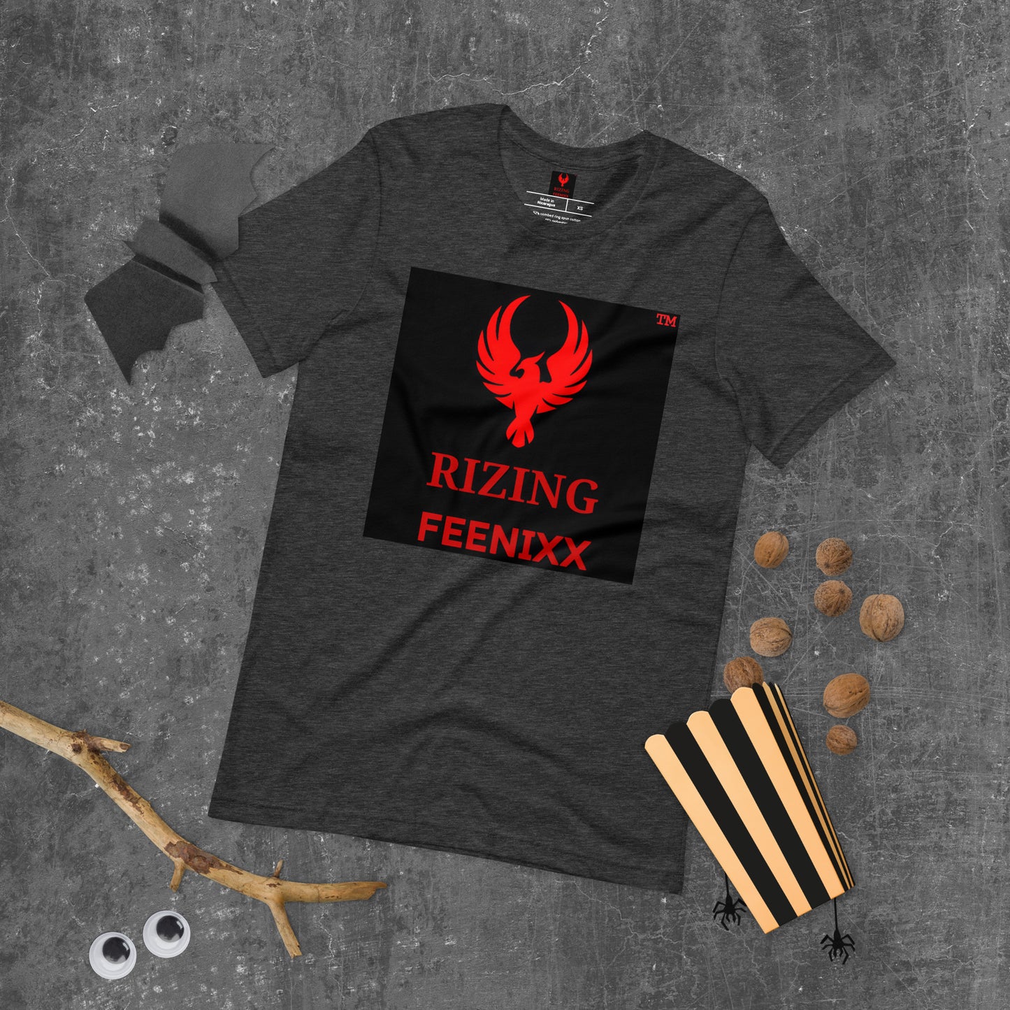 RIZING FEENIXX™ PREMIUM T-SHIRT PRINTED DESIGN IN MULTIPLE COLORS FRONT AND BACK