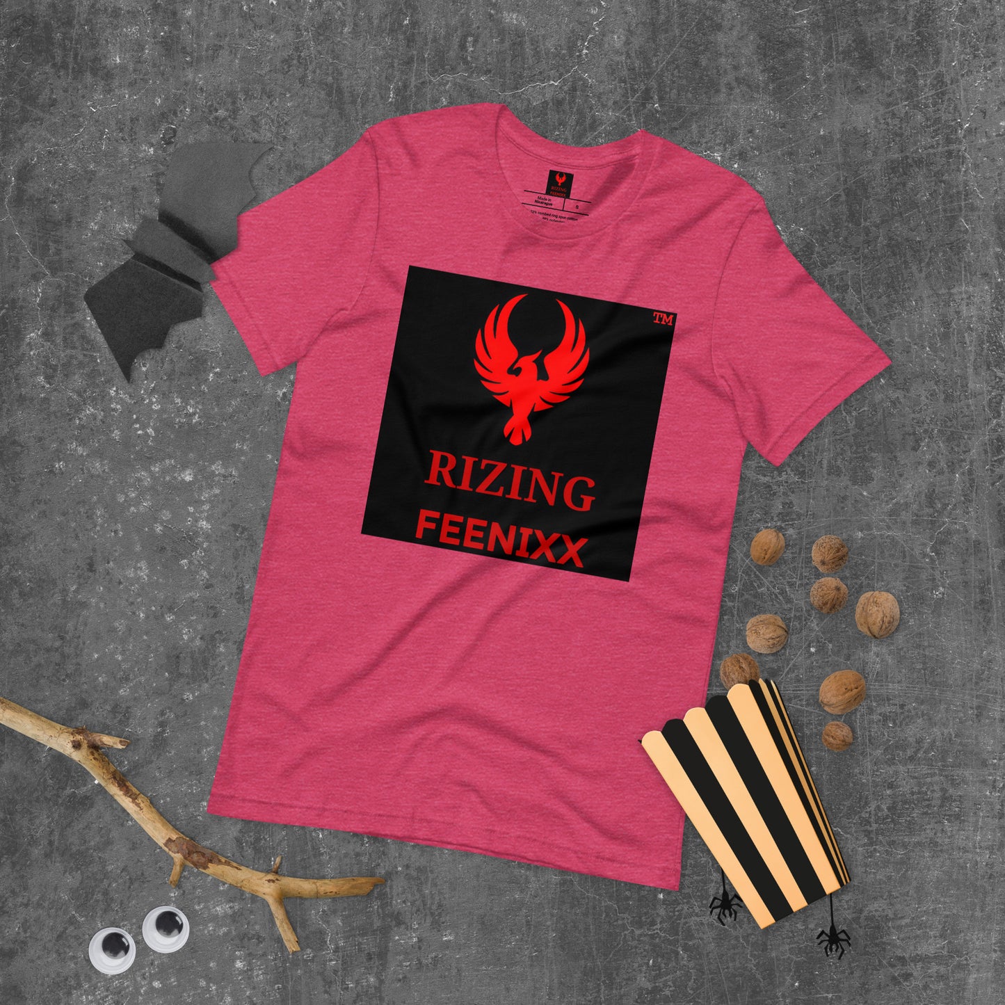 RIZING FEENIXX™ PREMIUM T-SHIRT PRINTED DESIGN IN MULTIPLE COLORS FRONT AND BACK