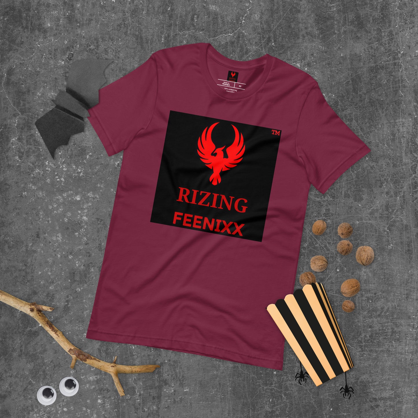 RIZING FEENIXX™ PREMIUM T-SHIRT PRINTED DESIGN IN MULTIPLE COLORS FRONT AND BACK